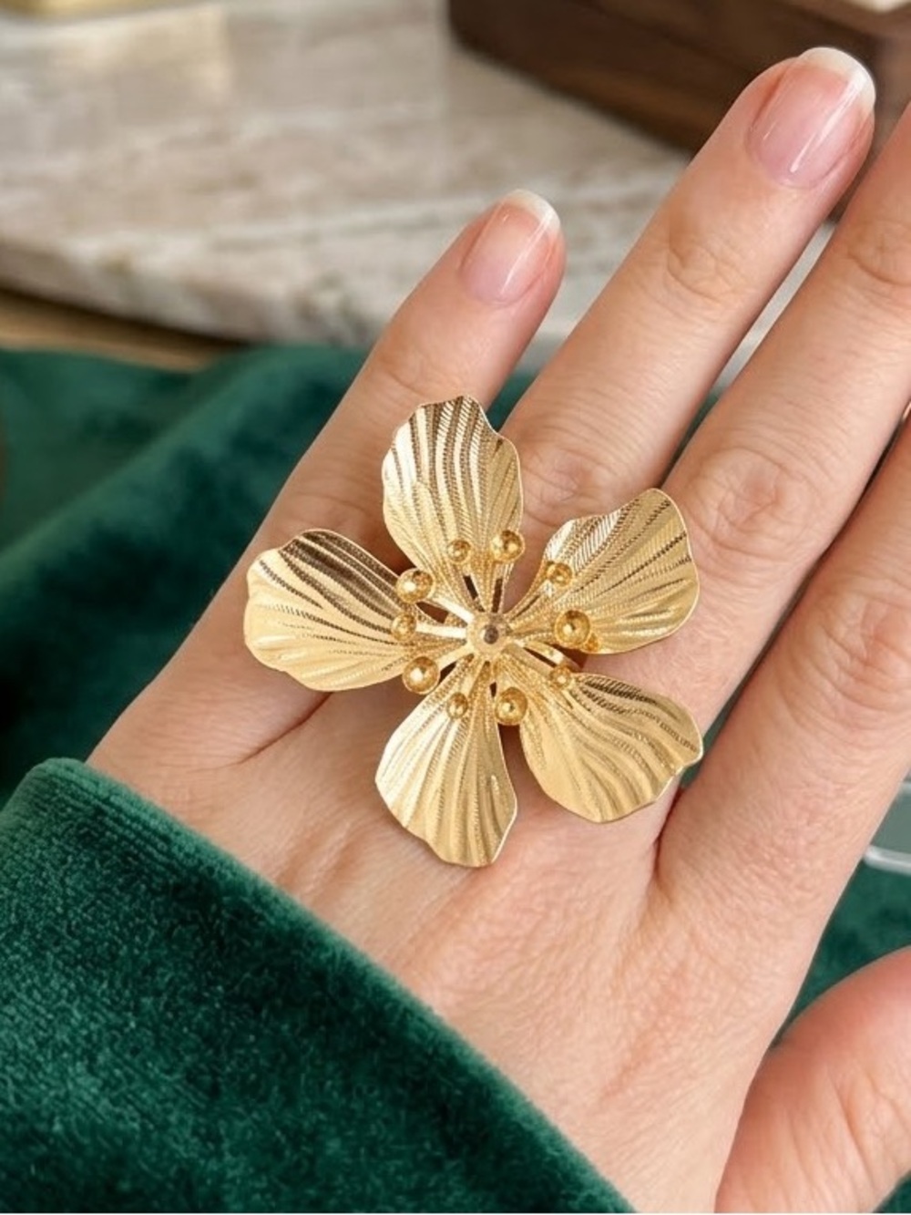 Gold Floral Statement Ring - Women Jewelry
